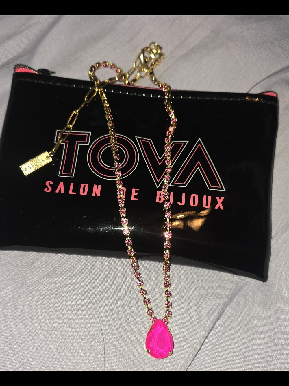 TOVA  -  Electric Pink Swarovski Crystals.  16inch with a 3inch extender.